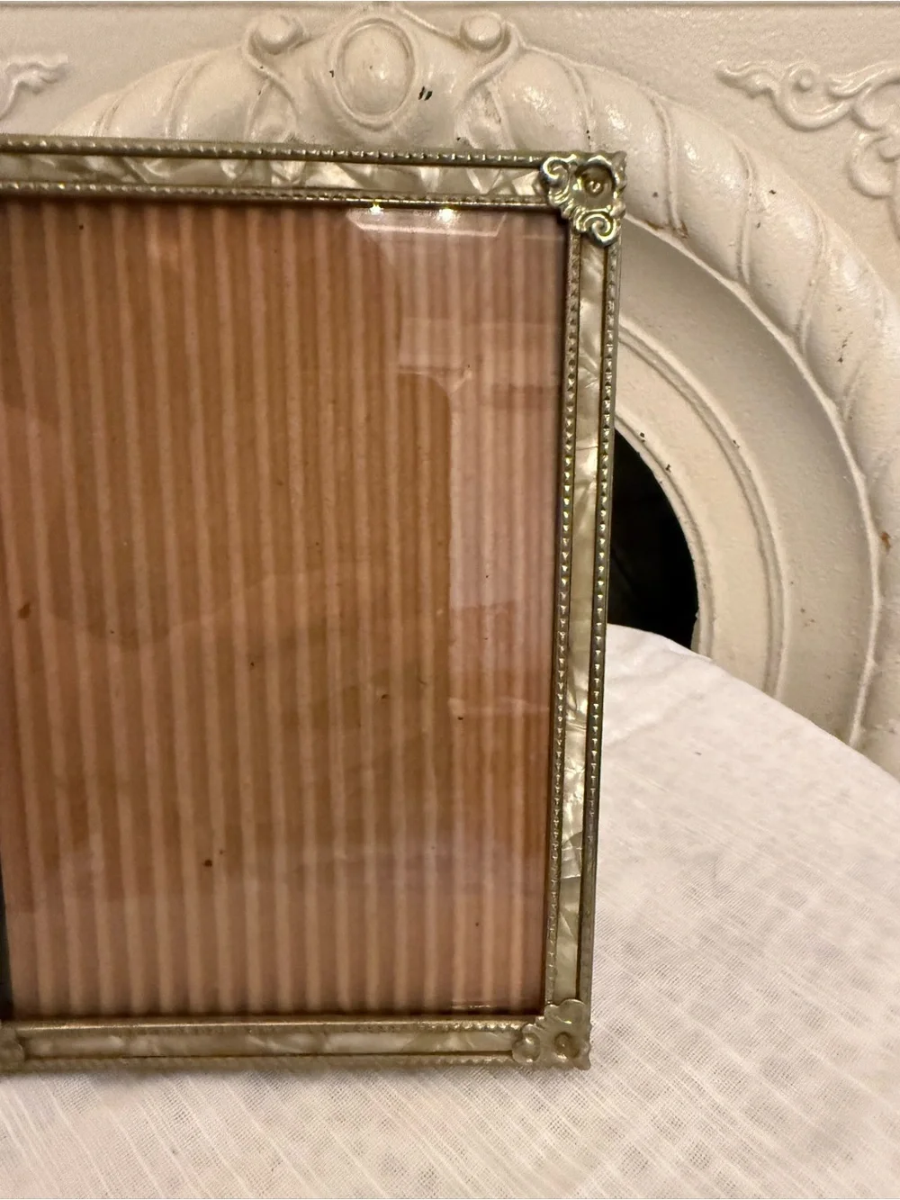 Mid Century Brass and Faux Mother of Pearl 5x7” Picture Photo Frame